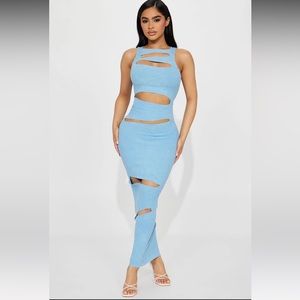 Mineral Wash Blue Sexy Maxi Dress